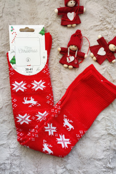 Високі гольфи-Заколінки бавовняні різдвяні червоні Aura.Via NC682 2