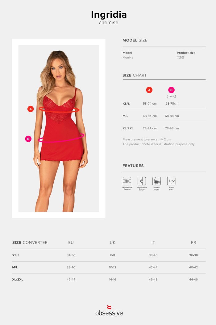 Комбинация ночная с кружевным лифом Obsessive Ingridia chemise