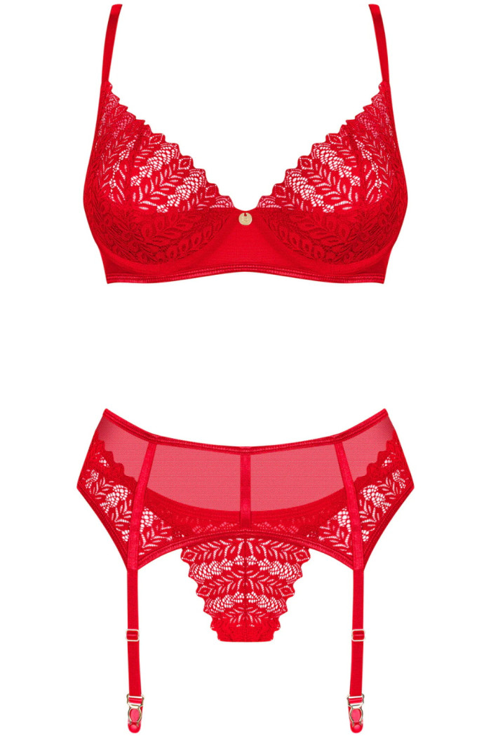 Комплект белья красный с поясом для чулок Obsessive Ingridia garter belt set