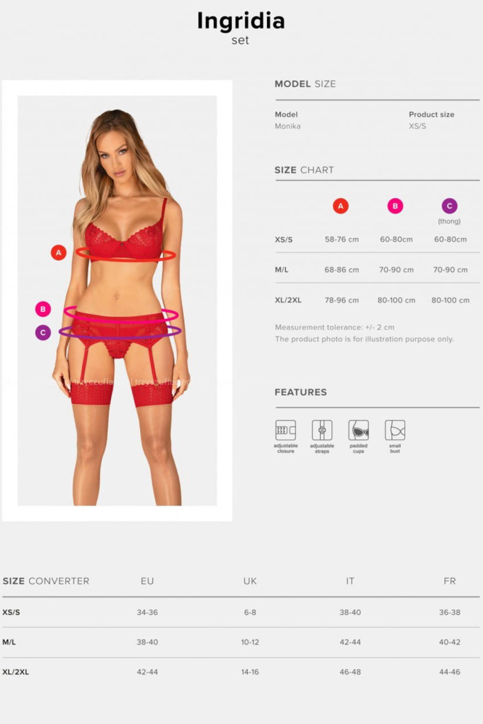 Комплект белья красный с поясом для чулок Obsessive Ingridia garter belt set
