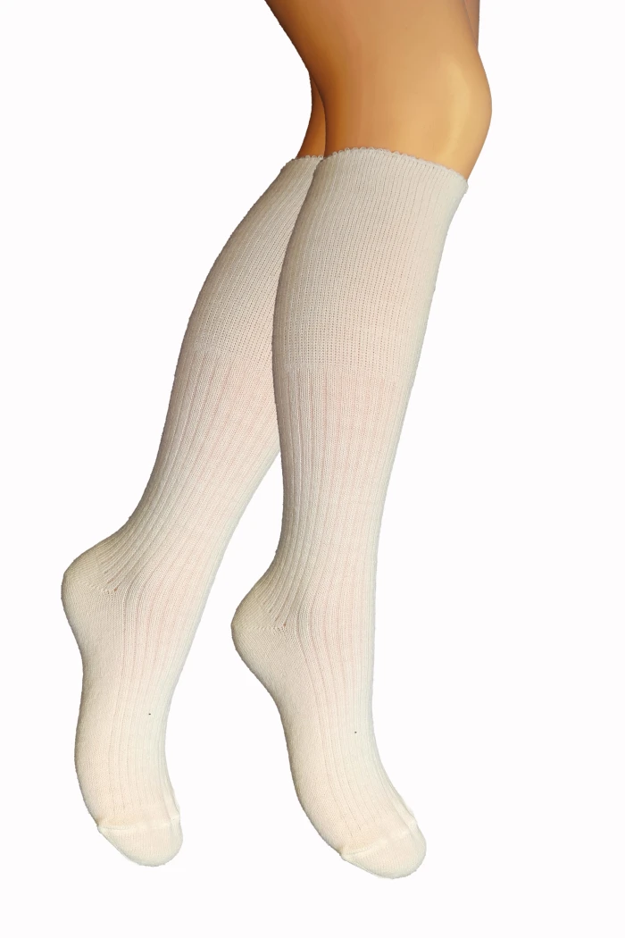 Високі Шкарпетки-Гольфи теплі в рубчик з вовни молочні Master 2071 Woolmix