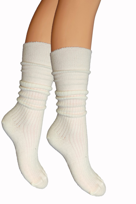 Высокие Носки-Гольфы теплые в рубчик из шерсти молочные Master 2071 Woolmix
