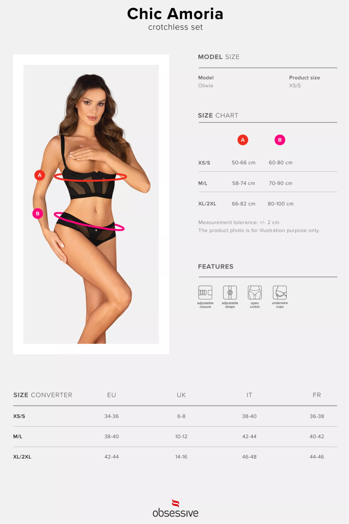 Комплект с открытым бюстом и трусиками Obsessive Chic Amoria set otwarty