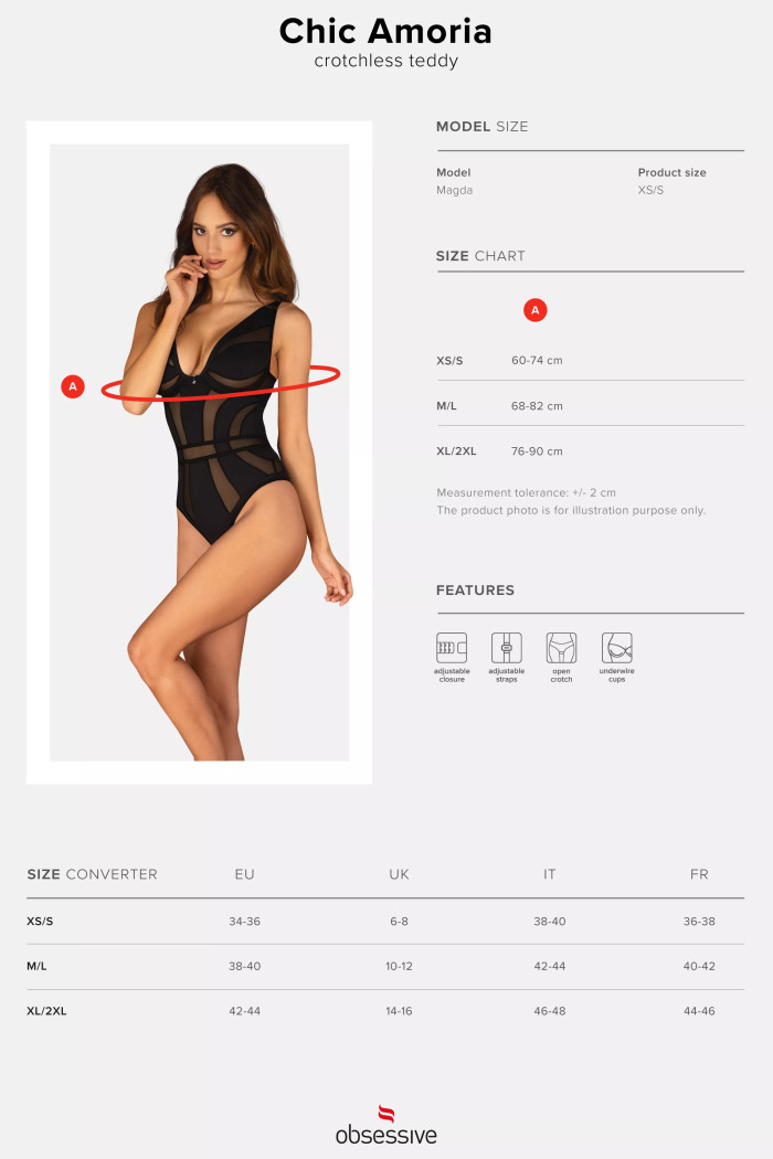 Боді гладкий без мережива з вирізом Obsessive Chic Amoria otwarte