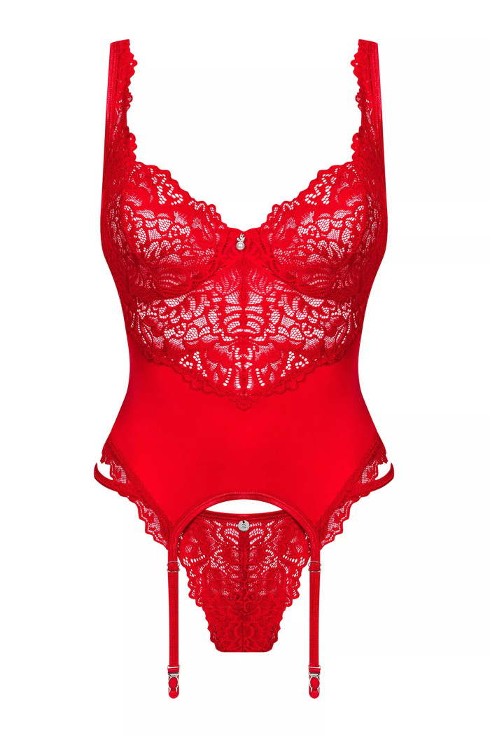 Розкішний червоний корсет з трусиками Obsessive Amor Cherris corset