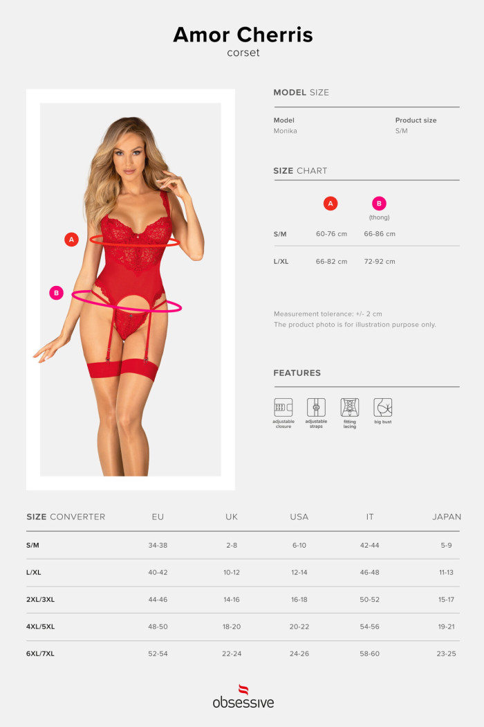 Розкішний червоний корсет з трусиками Obsessive Amor Cherris corset