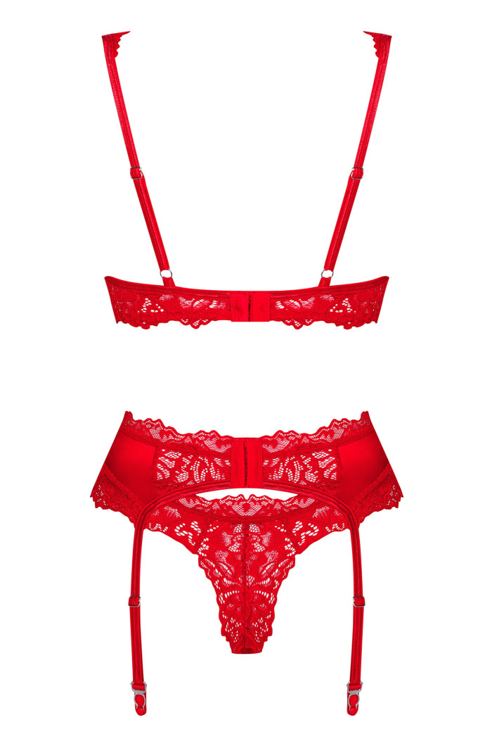 Комплект белья красный с поясом Obsessive Amor Cherris set