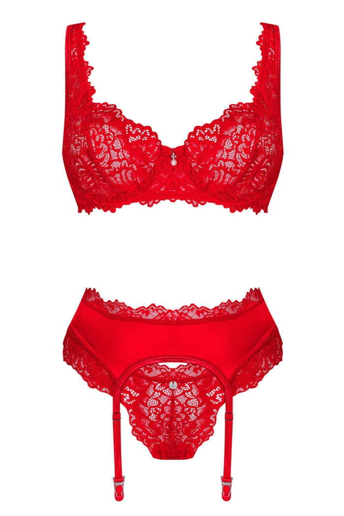 Комплект белья красный с поясом Obsessive Amor Cherris set