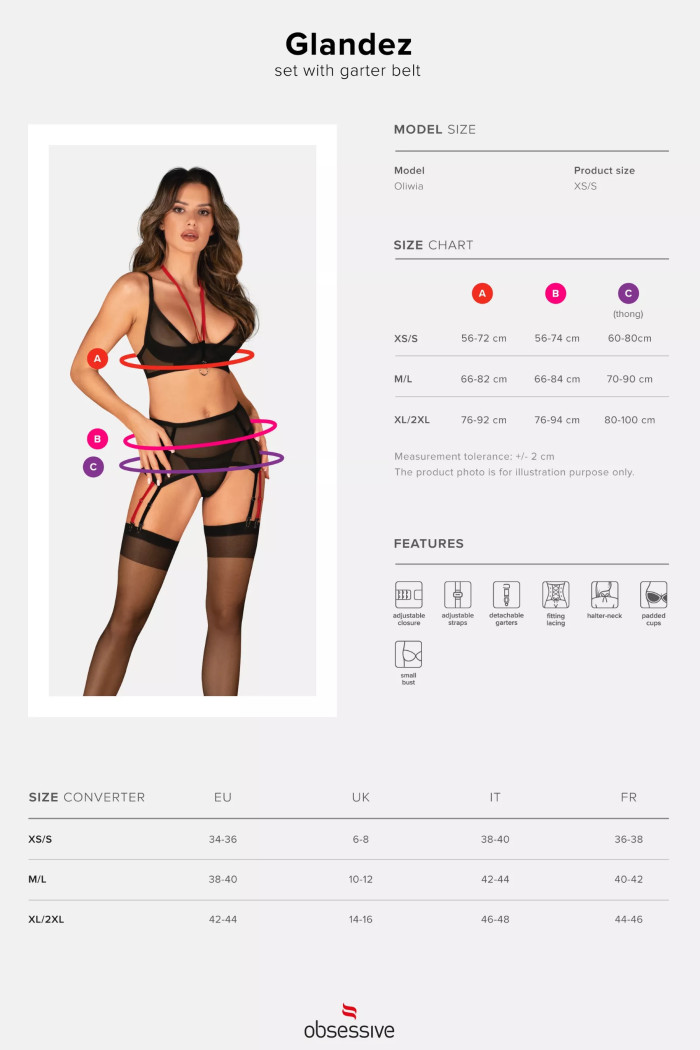 Комплект белья прозрачный с поясом Obsessive Glandez garter belt set