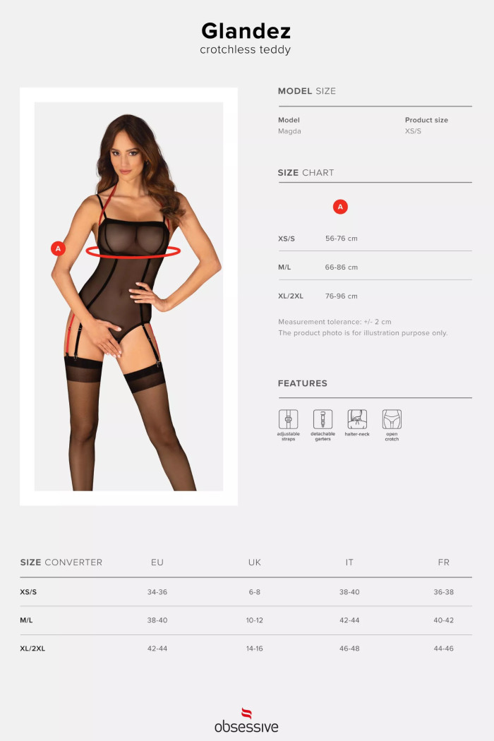 Боді прозорий з інтимним вирізом Obsessive Glandez otwarte