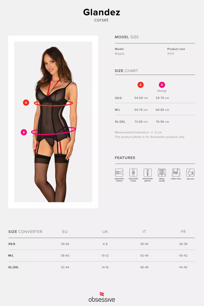Корсет прозорий з пажами для панчох Obsessive Glandez corset