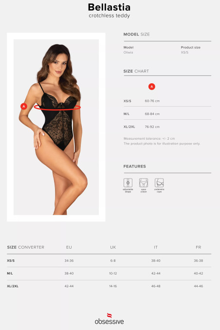 Боді мереживне з вирізом Obsessive Bellastia otwarte