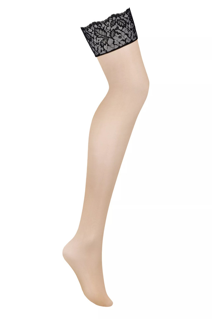 Чулки под пояс с черным кружевом Obsessive Bellastia
