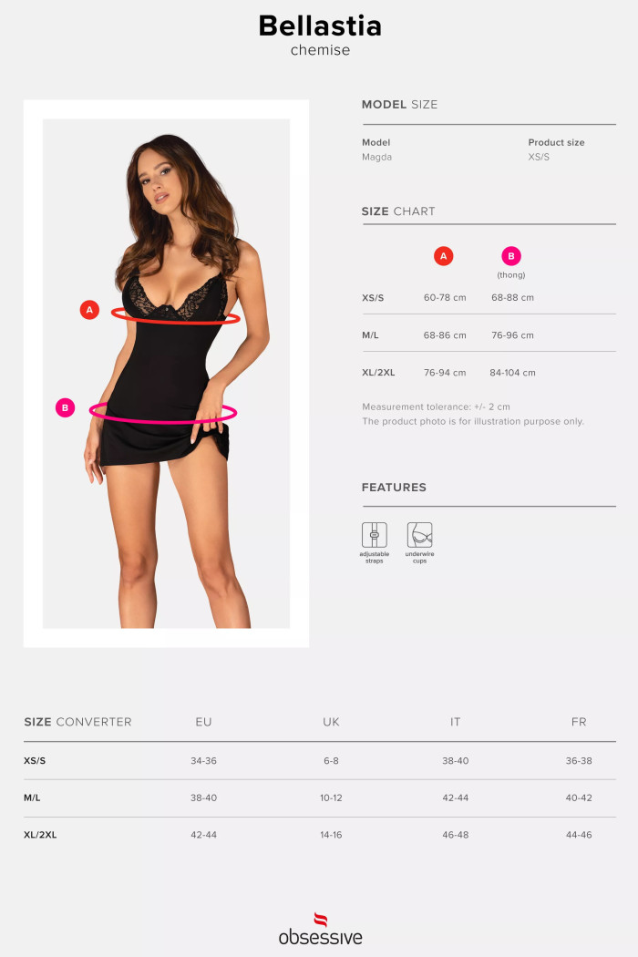 Комбинация сатиновая с трусиками Obsessive Bellastia chemise