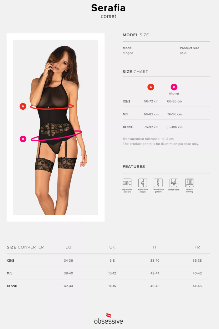 Корсет з прозорим верхом та пажами для панчох Obsessive Serafia corset