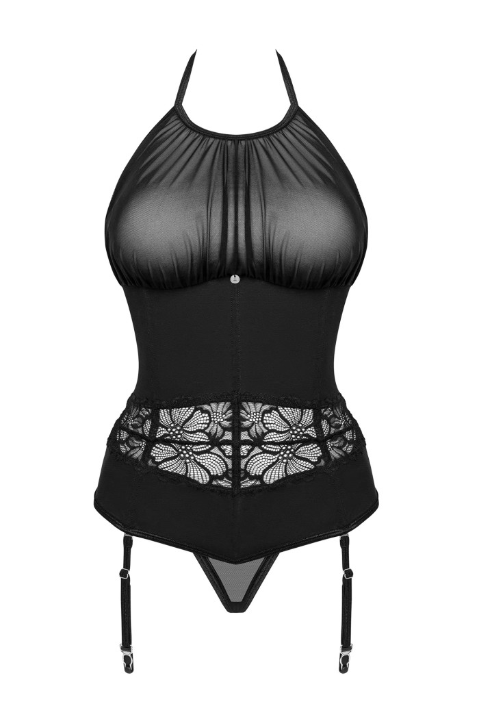 Корсет з прозорим верхом та пажами для панчох Obsessive Serafia corset